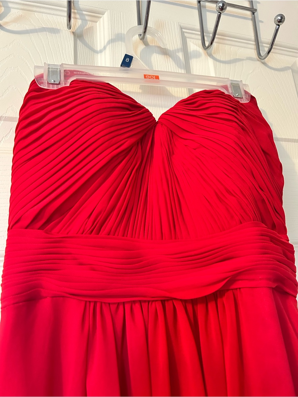 Strapless Red Pleated Evening Dress